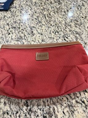 Delsey Paris Red Delsey Cosmetic Pouch with Brown Trim